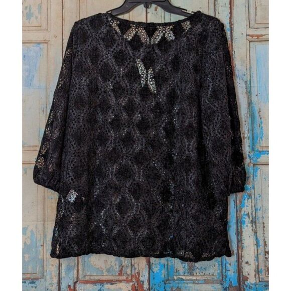 Mododoc Womens Size Medium Black Polyester Velvet Diamond Pullover Sweater - Picture 2 of 7